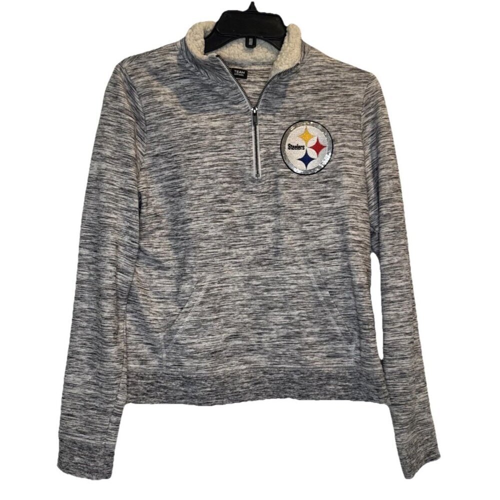 Team Apparel Women’s Pittsburgh Steelers 1/4 Zip Gray White Long‎ Sleeve Sz M